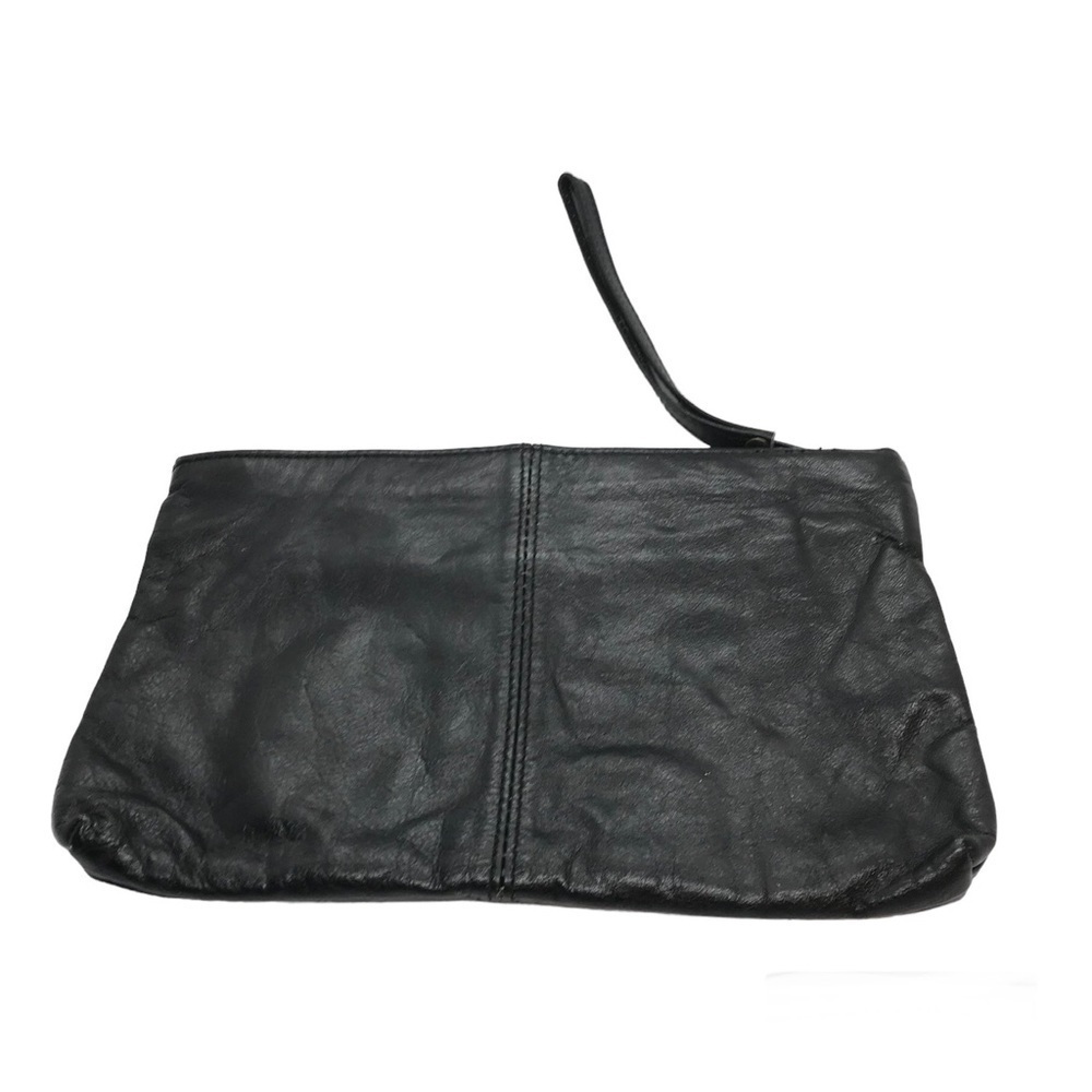 Unbranded Black Leather Clutch With Strap Zipper Closure 11" X 6.5" VINTAGE